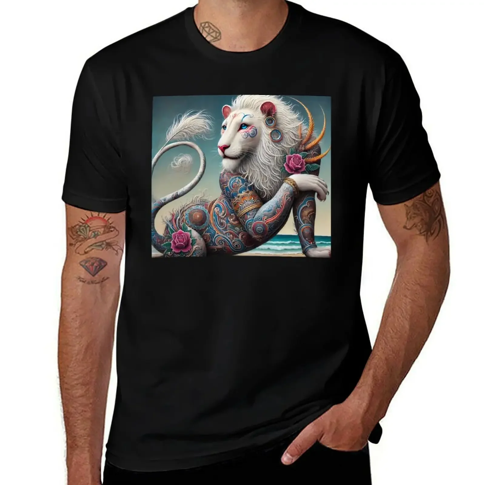 

Tattooed albino white lion T-Shirt custom shirt anime t shirts quick drying customs fruit of the loom mens t shirts