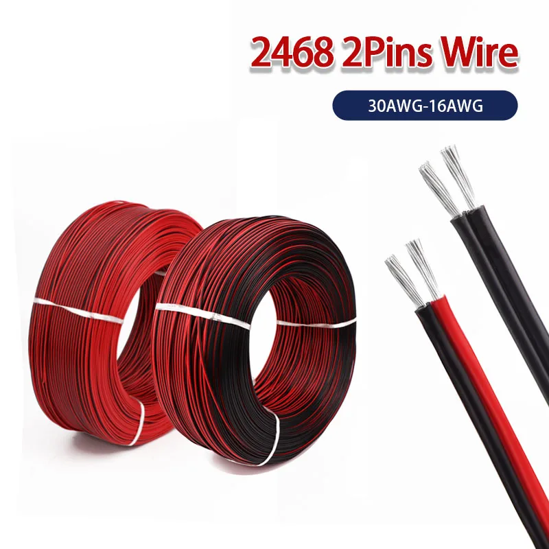 

5M/10M UL2468 2Pins Wire 16 18 20 22 24 26 28 30AWG Double Parallel Flat Wire PVC Insulated Tin Plated Copper Electric Cable