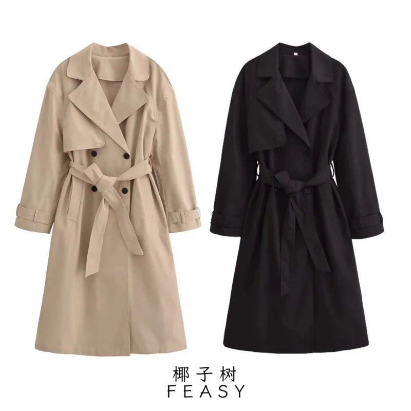 

2025 European American Women's Fashion Hot-Selling Autumn and Winter New Fashionable Elegant Belted Midi Trench Coat