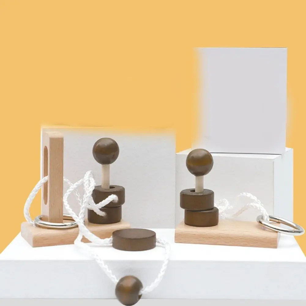 Funny 3D Threading Rope Loop Puzzle Wooden Brain Teaser Lu Ban Lock Kongming Lock Adults