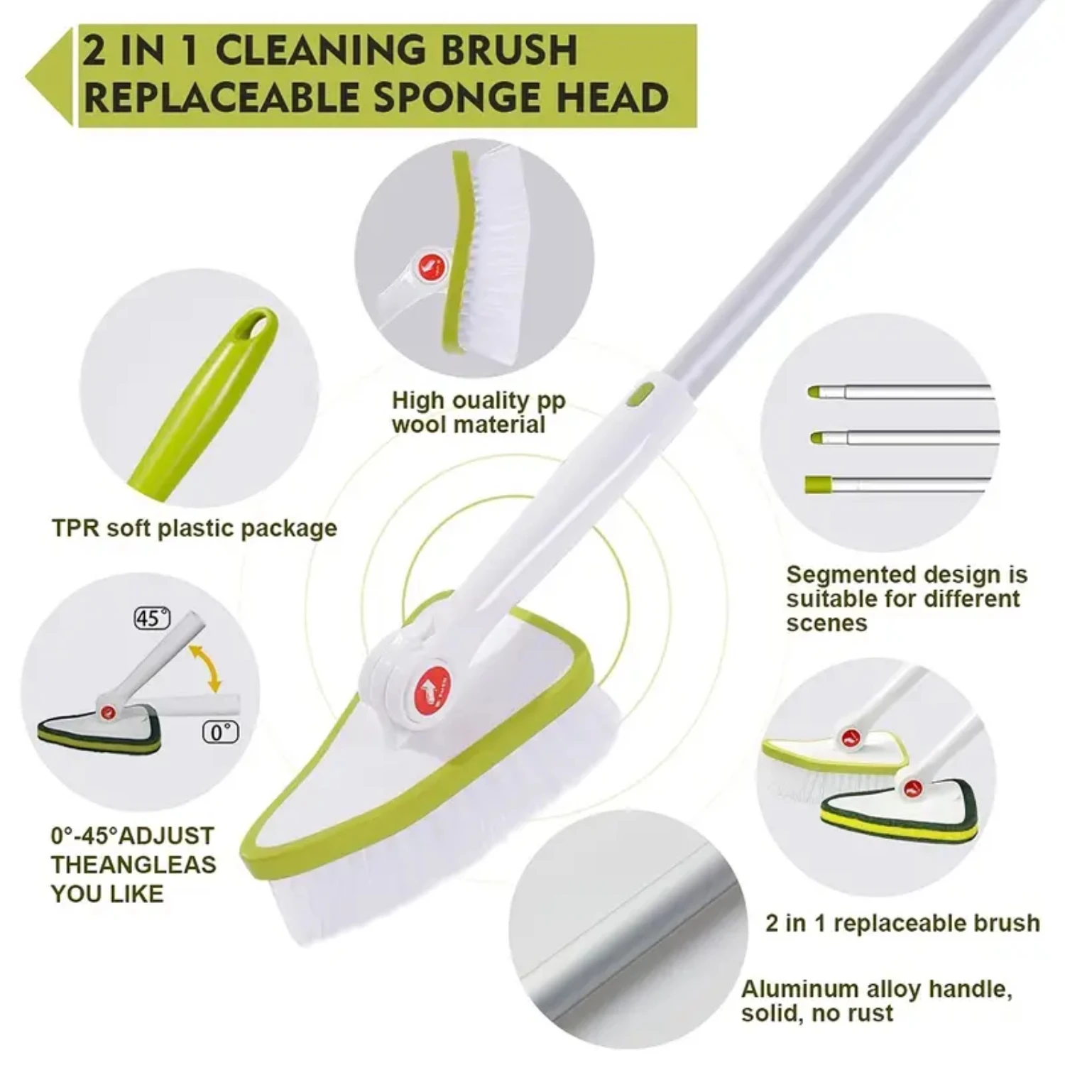 Lightweight Extendable 2-in-1 Detachable Long Handle Tub and Tile Scrubber Sponge Brush for Effortless Bathroom Cleaning - Inclu