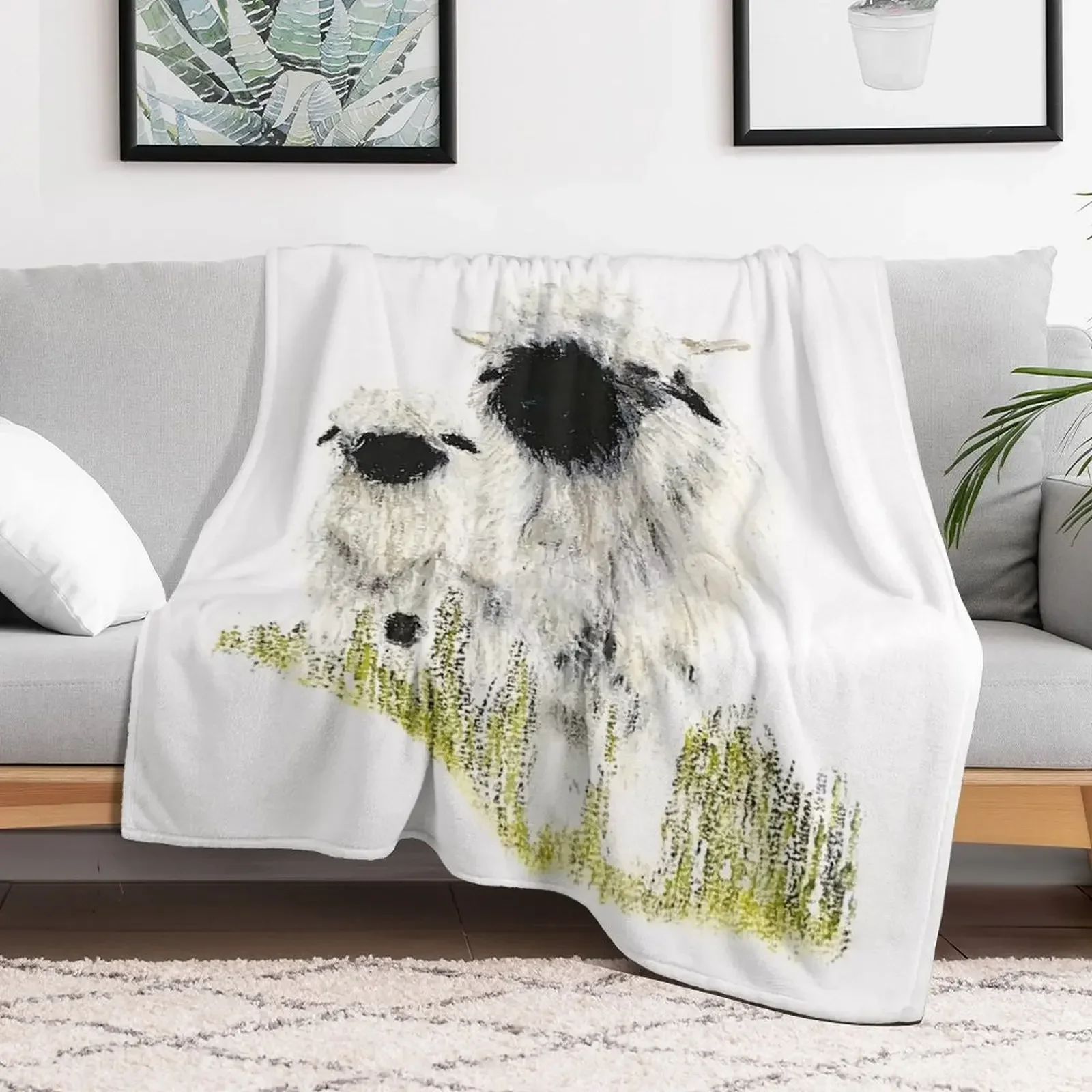 Valais Blacknose Sheep by Sam Coull Throw Blanket Cute Plaid Hairys Blankets