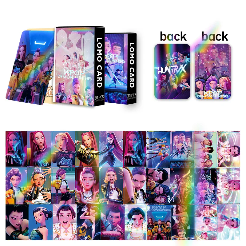 30 pezzi/set Kpop Demon Hunters HUNTR/X ​   Rumi Mira Zoey Laser Lomo Card Cartoline Tesserino per regali di raccolta di fan