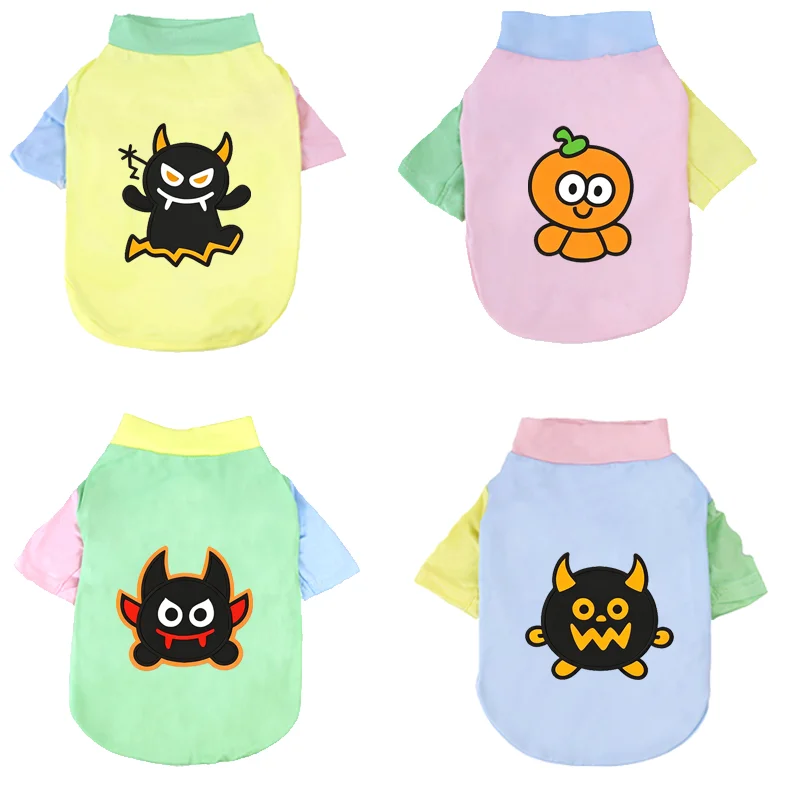 Pet Halloween T-shirt Cute Pumpkin Patterned   Autumn Daily Casual Wear Suitable For Bichon Frise Bulldog Daily Walking