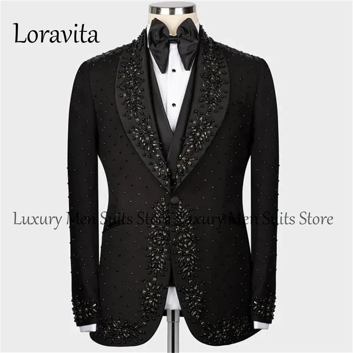 Sparkly Jewelry Ornament Tuxedos Men Suits 2 Pieces Ternos Completo Velvet Wedding Groom Dinner Party Male Prom Blazers