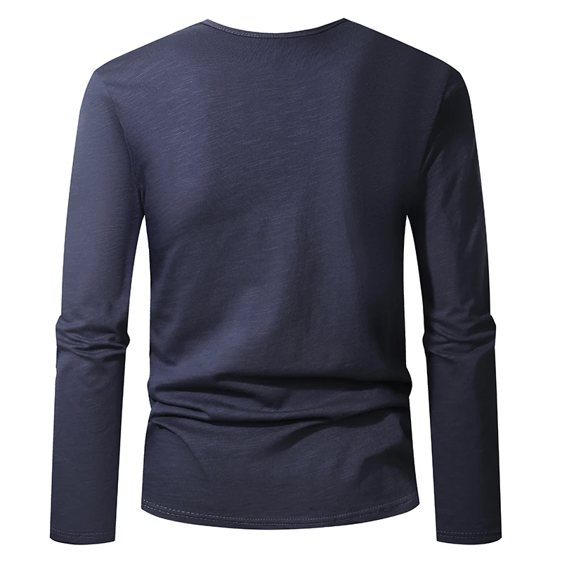 100% Baumwolle Herren T-Shirt Langarm Hochwertige Männer-T-Shirts Lässige Modische Oberteile Weiches Homme-Kleidungsstück Schwarz Weiß T-Shirt für Männer – Detail 3