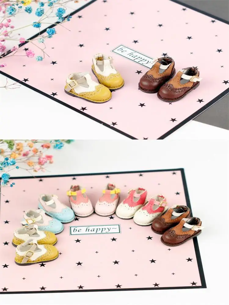 1 Pair 3cm Blyth Dolls T-stripe Leather Shoes Candy Color Doug for Azone Momoko Lati JerryBerry Holala 1/6 Dolls Accessories