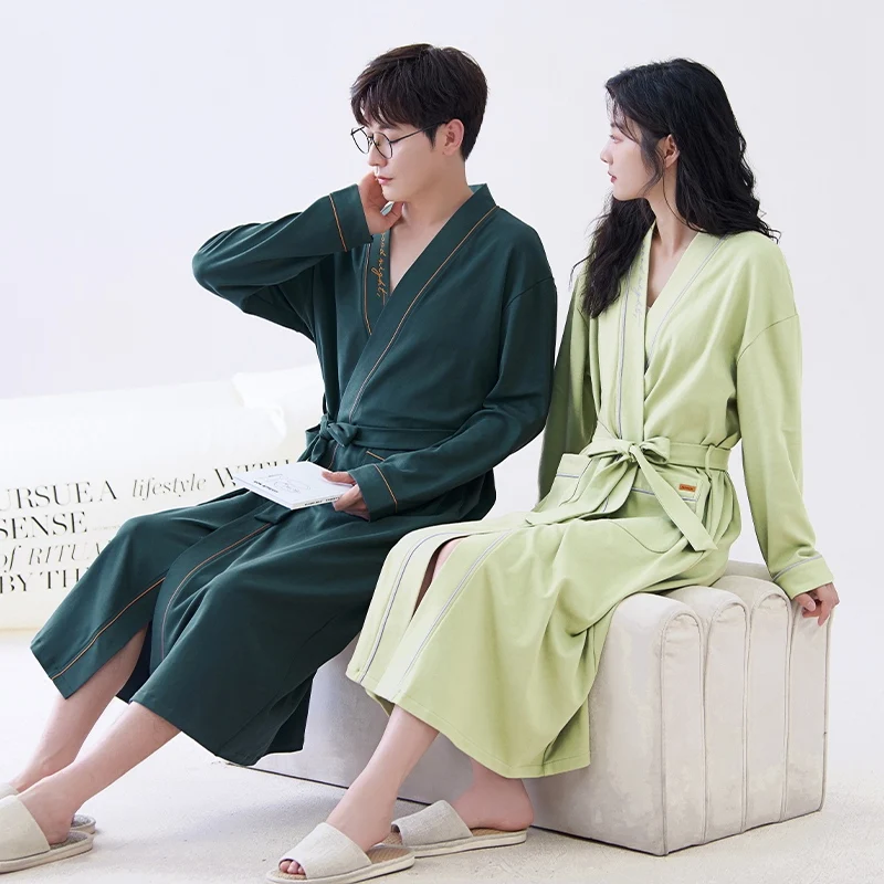 2024 Autumn Couple Long Sleeve 100% Cotton Kimono Robes for Women High Quality Soft Sleepwear Bathrobe Men Homewear Home Clothes