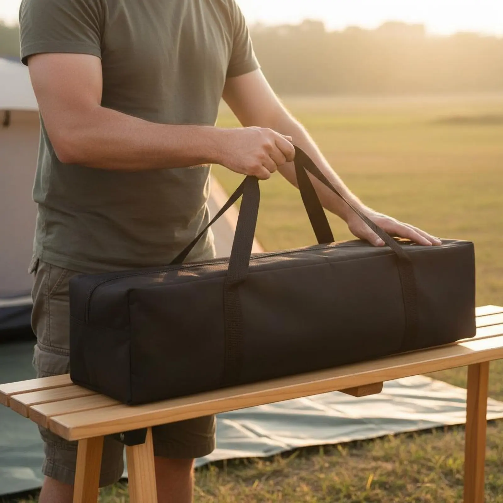 Tent Pole Bag Portable Tarp Pole Carrier Tent Storage Sack Zipper Closure Heavy-Duty for Outdoor Travel