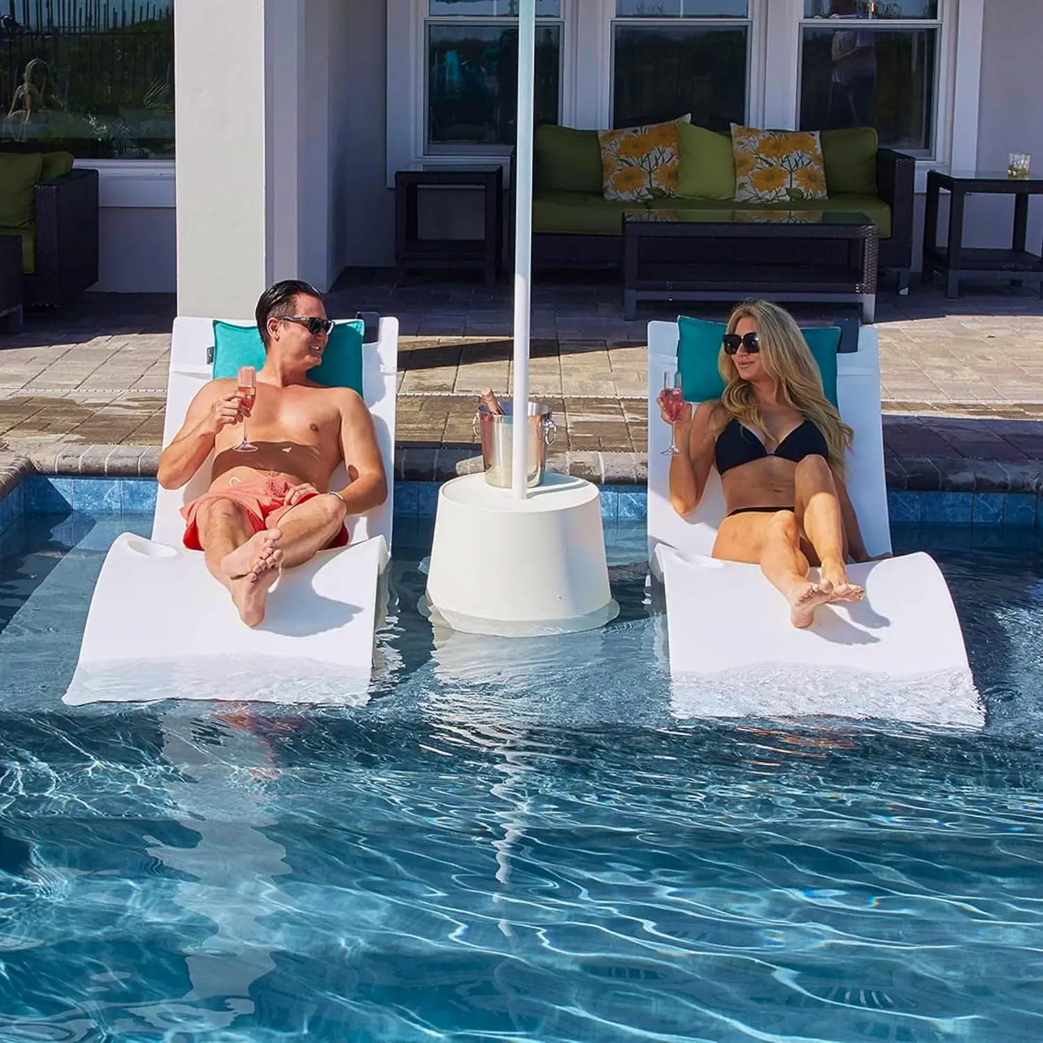 Pool Lounger, in-Pool, Use in Pools with Shelves Up to 9 Inches Deep, Built-in Drink and Phone Holde