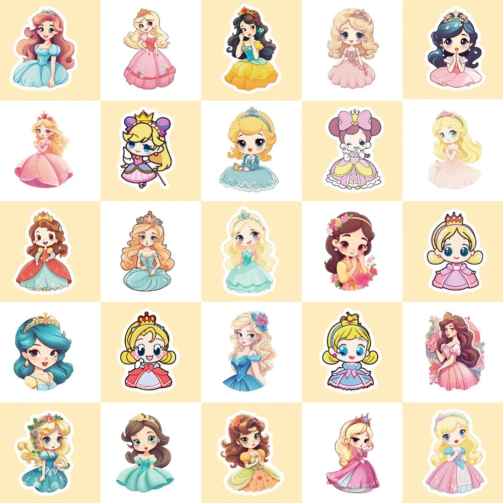 50PCS Cute Cartoon Dress Girl Princess Anime Stickers DIY Laptop Phone Guitar Skateboard Car Sticker for Girls Kids Toy Gift