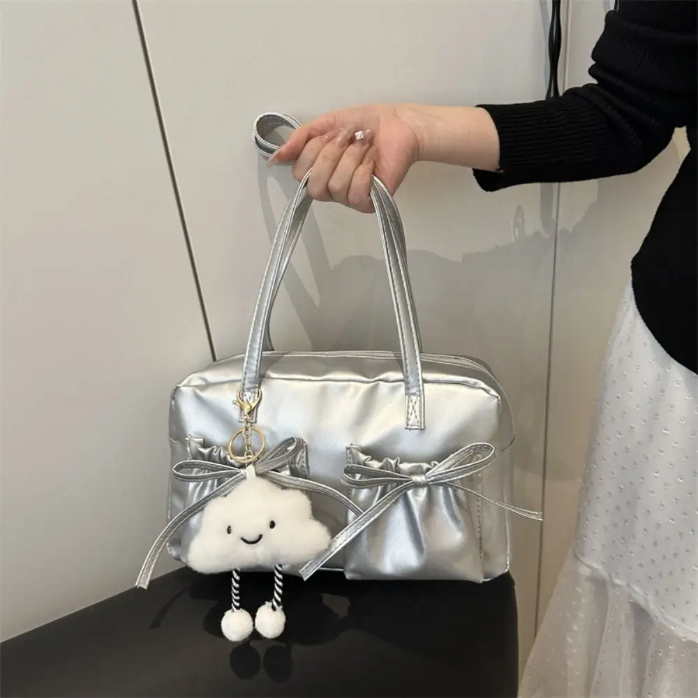 

Vintage French Style Bow Bowling Bag Elegant Bowknot Boston Shoulder Bag Casual Large Capacity Women Handbags Underarm Bag