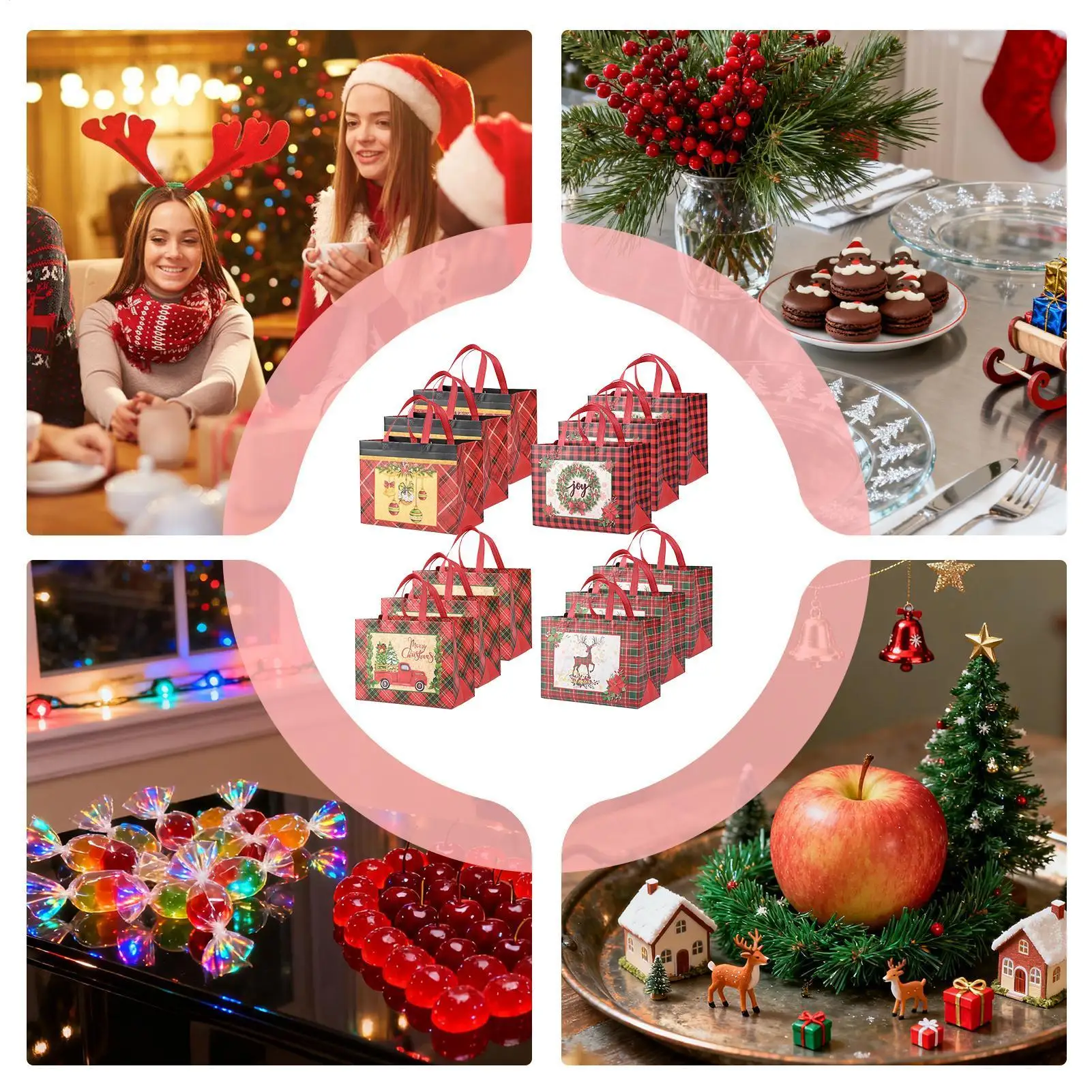 

Рождественские сумки, 12 шт., нетканые праздничные мешки для покупок, рождественские мешки с ручками для вечеринок, лакомство шоколада