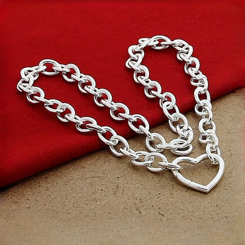 CHUANGCHENG Enduring Elegance 925 Sterling Silver Heart Pendant Necklaces Chain Jewelry