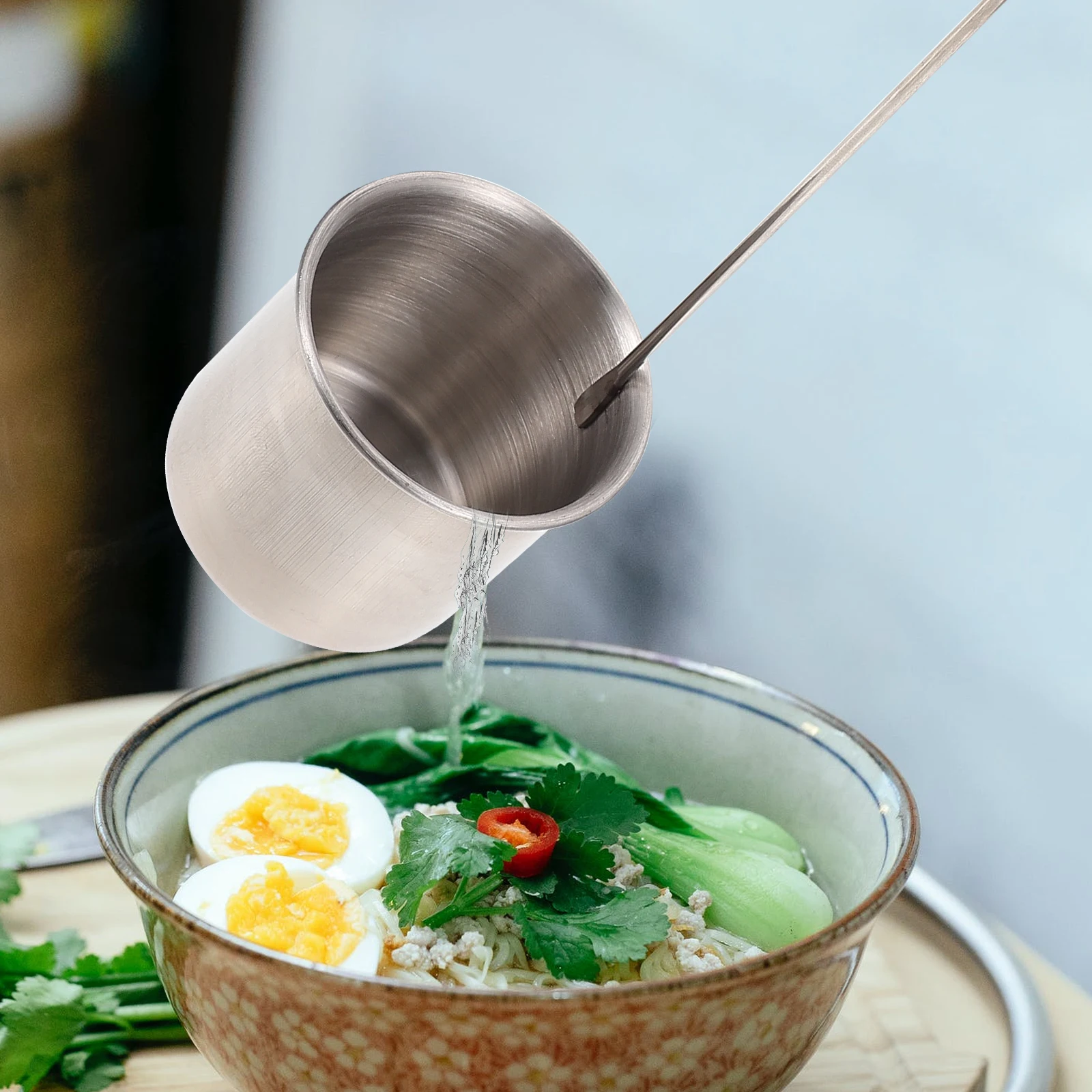 

Stainless Steel Ladle Kitchen Scoop Silver Strainer Measurer Ergonomic Long Handle Easy Hang Quantitative Save Effort