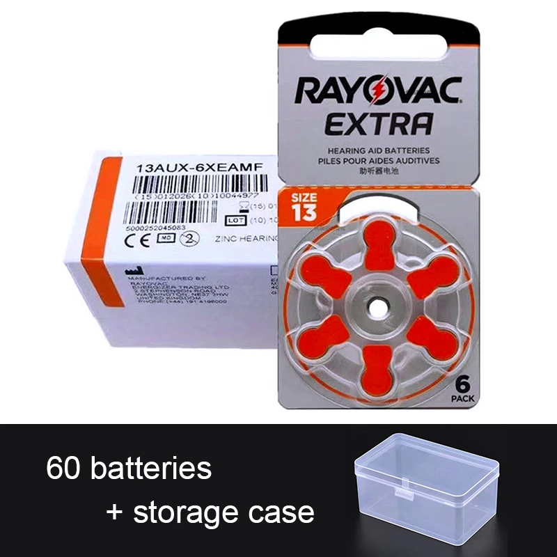 60 Pilas para Audífonos 13 A13 13A S13 P13 PR48 Rayovac Extra Zinc Air 1.45V para Audífonos BTE y Amplificadores de Sonido