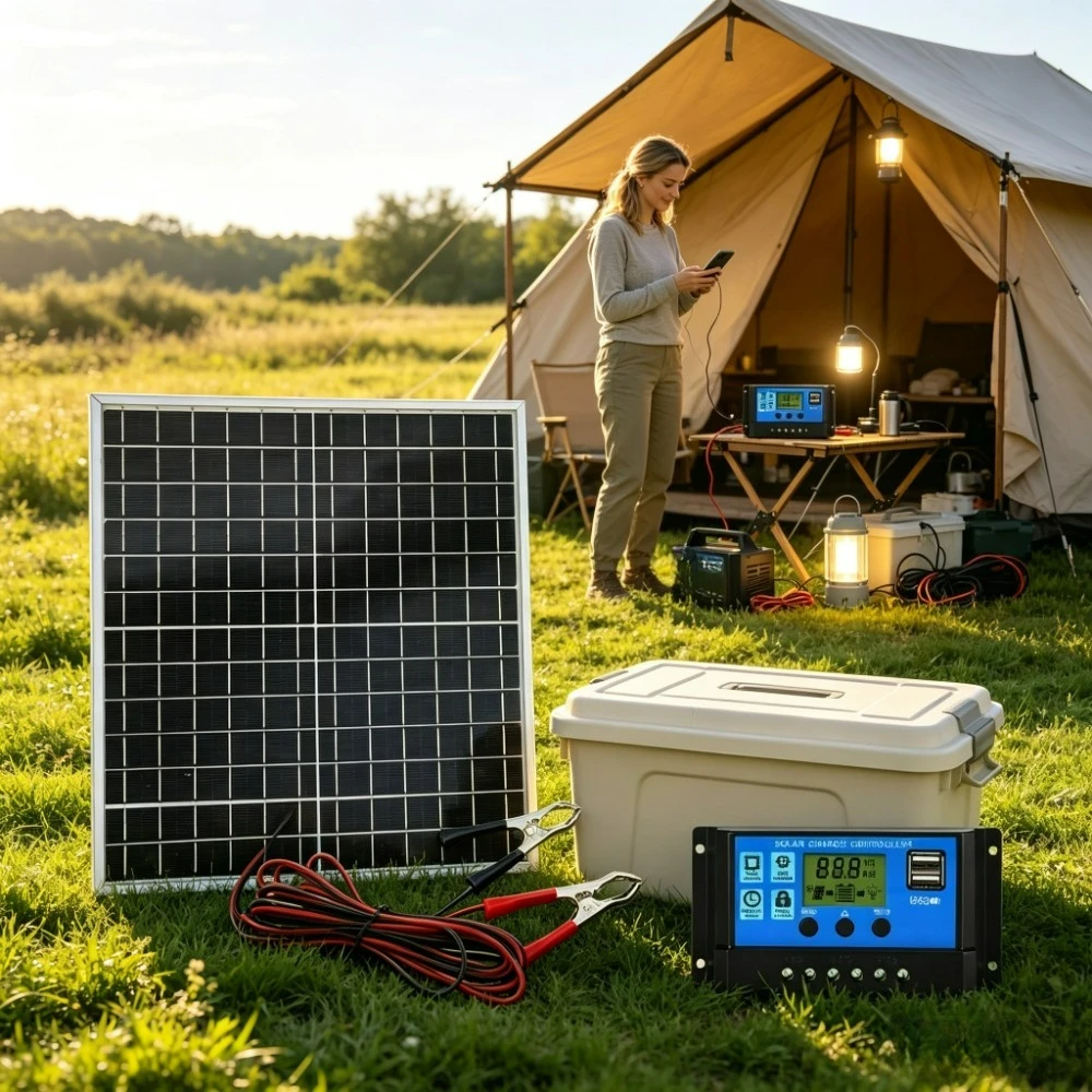 12W Weather Resistant Outdoor Solar Panel Kit Monocrystalline Cell 12V PWM Digital Controller Aluminum Casing Alligator Wires