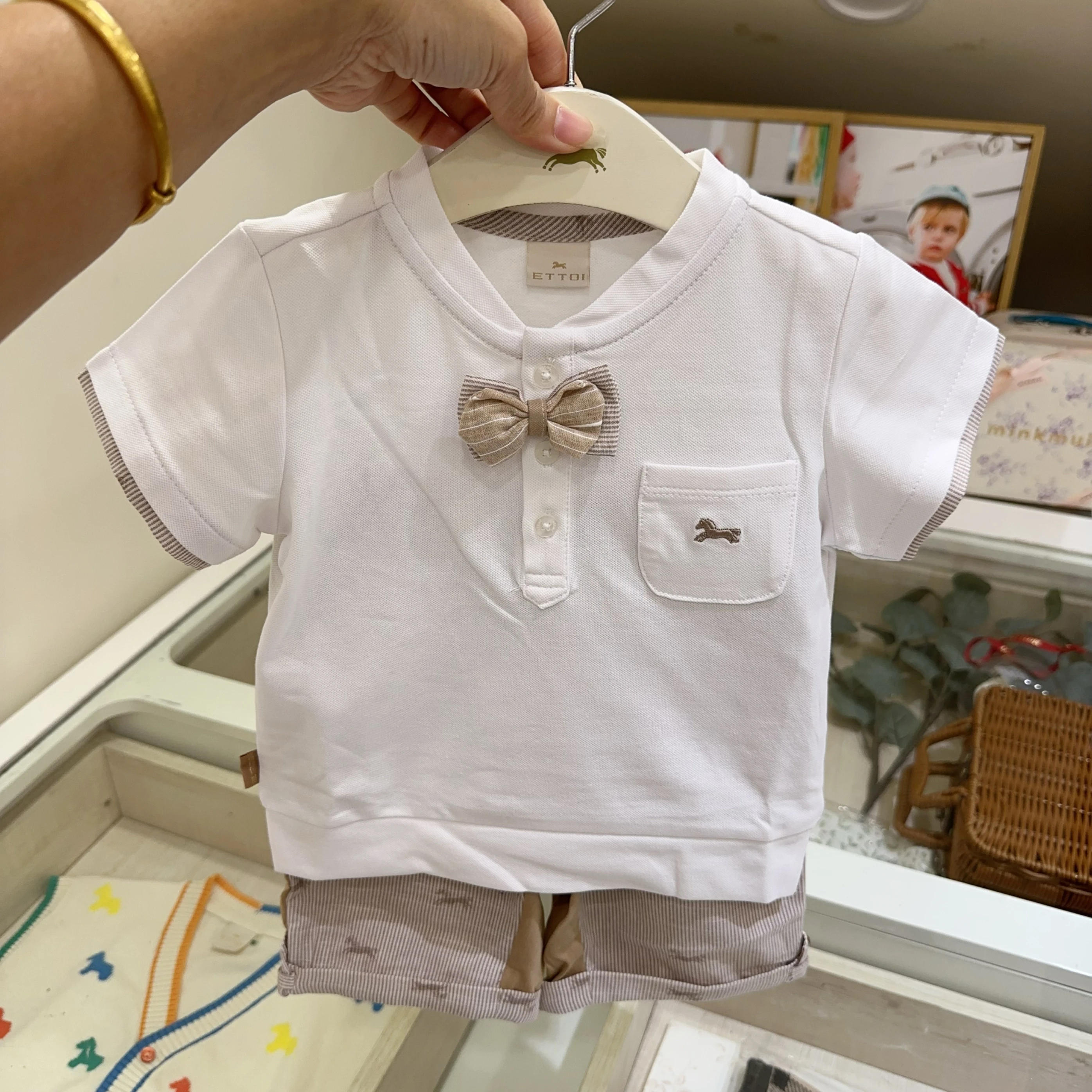 

Summer New Style Boys' Chinese Stand Collar Gentleman Tie Set Fashionable First Birthday Celebration Clothing Kids' Outfits