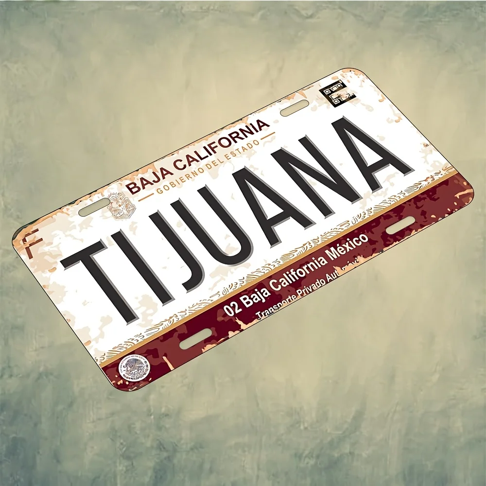 Vintage Mexican License Plate Metal Tin Sign - 15.24x30.48 cm Baja California & Tijuana Wall Art, Distressed White/Red/Black Ret view 3