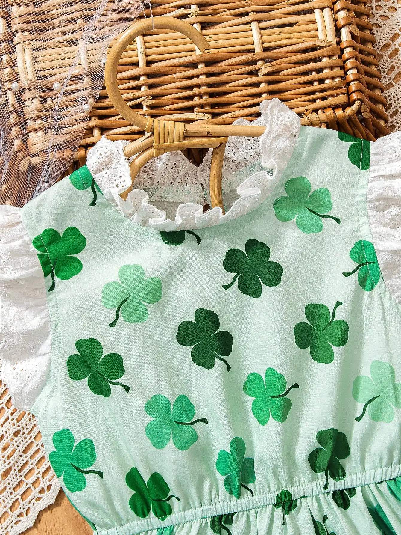 فستان بناتي بطبعة البرسيم من 4 إلى 7 سنوات |   خفيفة الوزن ومريحة |   النعناع الأخضر |   ملابس عائلية للربيع والصيف للسفر