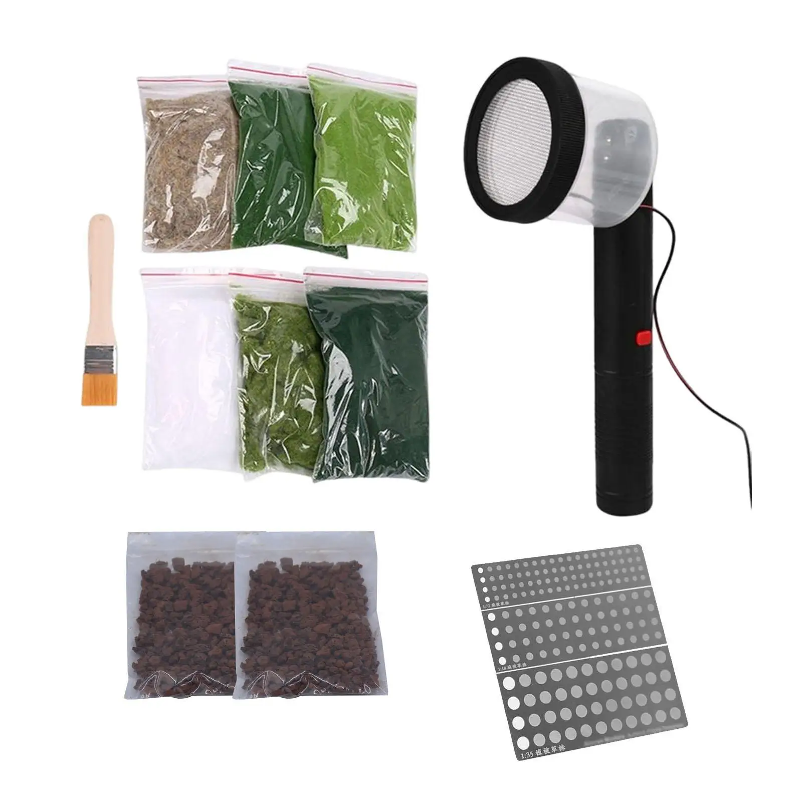 11x Electrostatic Flocking Machine with 6 Bags of Nylon Grass Powder Portable with Brush Static Grass Applicator Flock Static