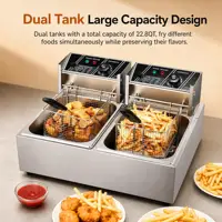 Commercial Deep Fryer, 3400W Electric Countertop Fryer with 2 Baskets & Lids, 22.8QT Dual Tank Stainless Steel Deep Fryer for Restaurant, Food Truck, Party