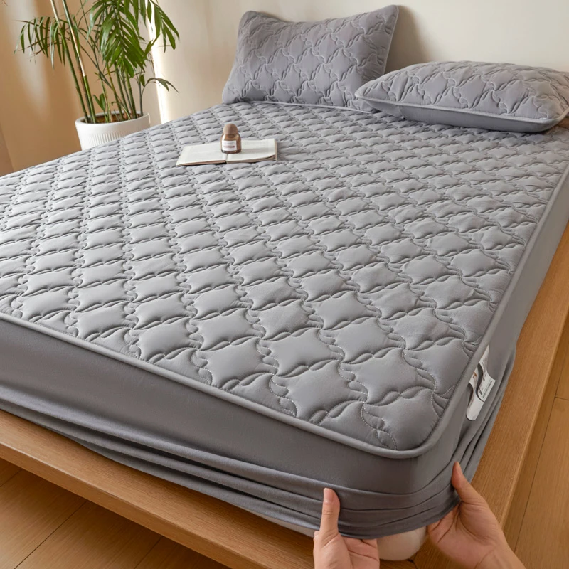 Quilted Mattress Pad Cover Breathable Antibacterial Mattress Protector Anti-Dust Mite Hypoallergenic Deep Pocket Mattress Cover