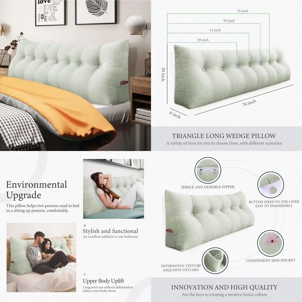 

King Size Large Bolster Pillow - Headboard Pillow Wedge for Bed, Triangle Reading Support Pillow, Back Support for Sitting Up Co