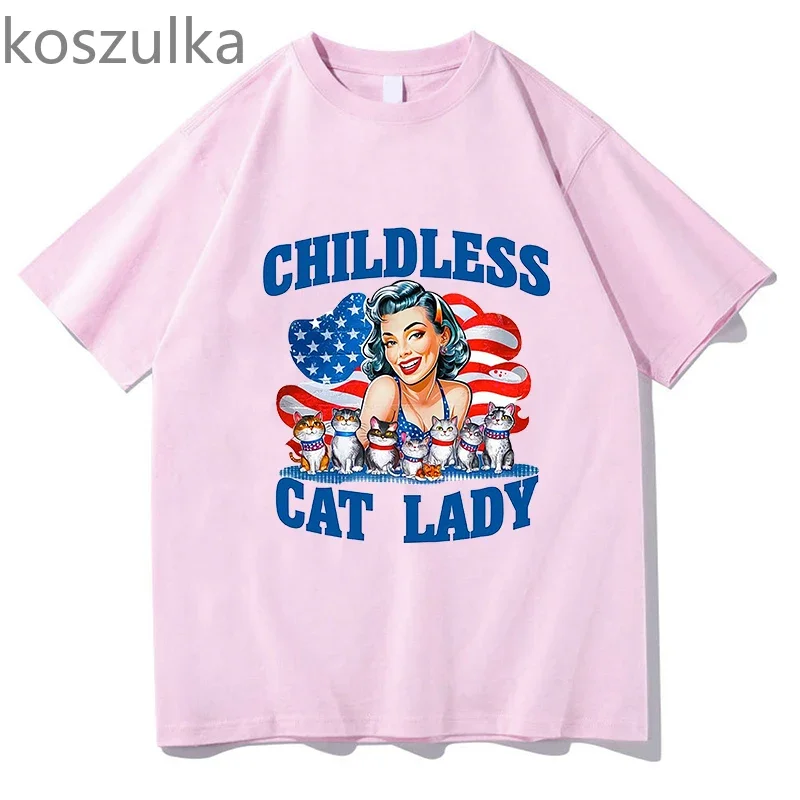 Unisex Childless Cat Lady T-Shirt Hip Hop Casual Graphic Printing T-Shirt Short Sleeve High Quality Cotton Summer Vintage Tops