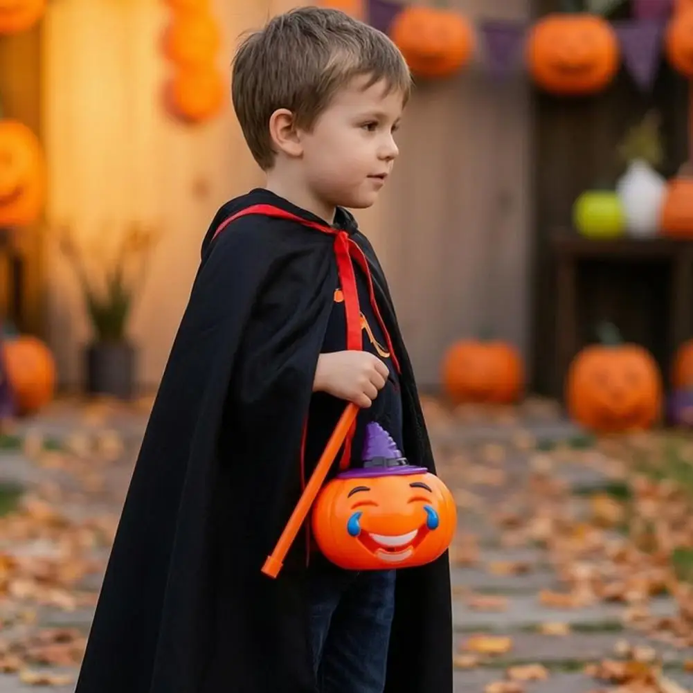 Portable Light Up Pumpkin Halloween Pumpkin Lantern Led Light Up Handheld Decorative Plastic Lantern Battery Operated Kids