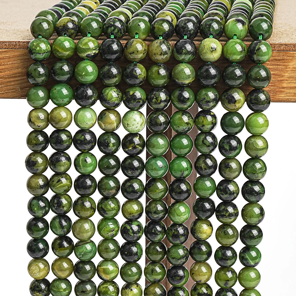 Fine Natural Green Canadian Jade Stone Round Beads Gemstone Beads For Jewelry Making DIY Bracelet Necklace 15‘’