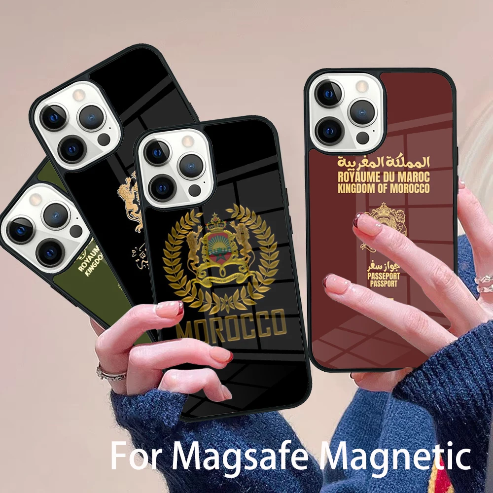 

Morocco Flag Passport Phone Case Magesafe Magnetic Wireless Charge Cover For IPhone 16 11 12 13 14 15 Pro Max Plus Mini