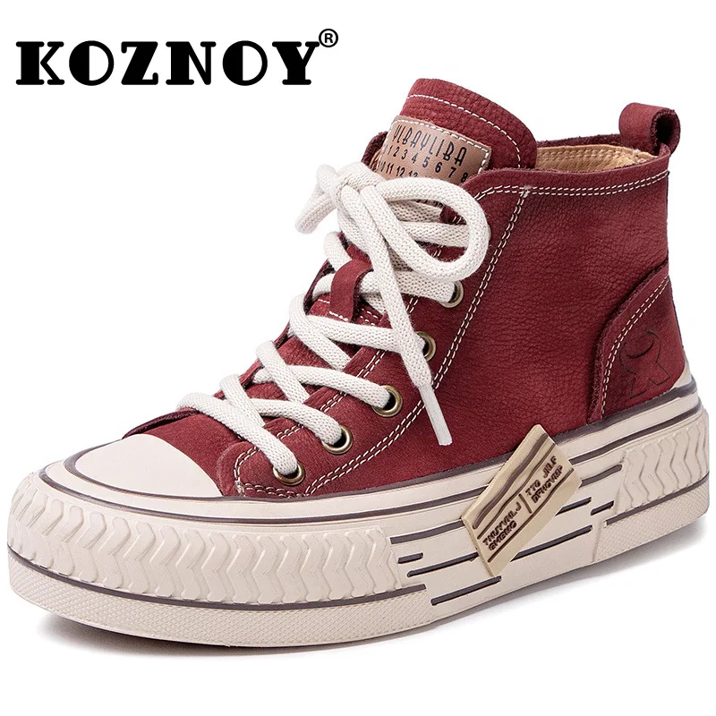 

Koznoy 4.8cm Women Moccasins Cow Genuine Leather Chunky Sneaker Korean Ankle Booties Flats Fashion Platform Wedge Designer Shoes