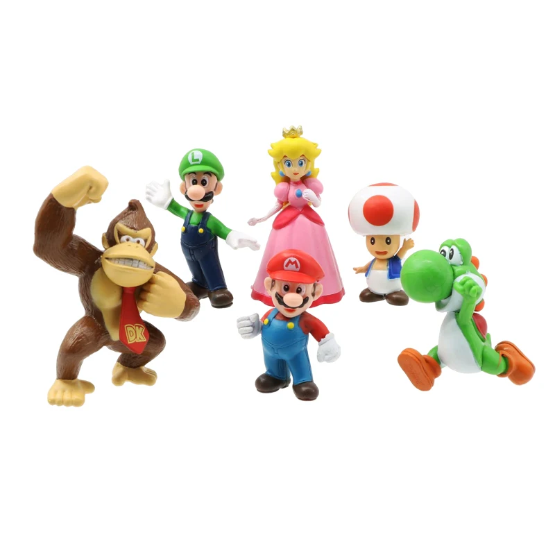 6 pz/set Super Mario Bros PVC Action Figure Giocattoli Bambole Modello Set Luigi Yoshi Donkey Kong Fungo per i bambini regali di compleanno