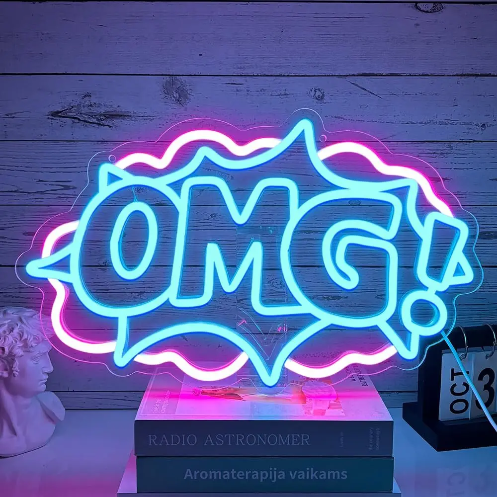 OMG! LED Neon - Transparent Acrylic Design, USB Powered Dimmable LED Neon, Suitable for Parties, Game Room, Men's Cave Wall Art