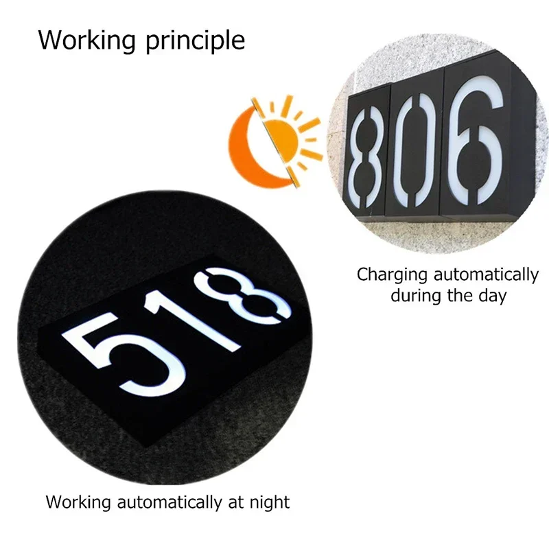 Solar House Number Outdoor Address LED Luminescence Sign Exterior House Number Plate Digital Address Plate Street Custom Sign