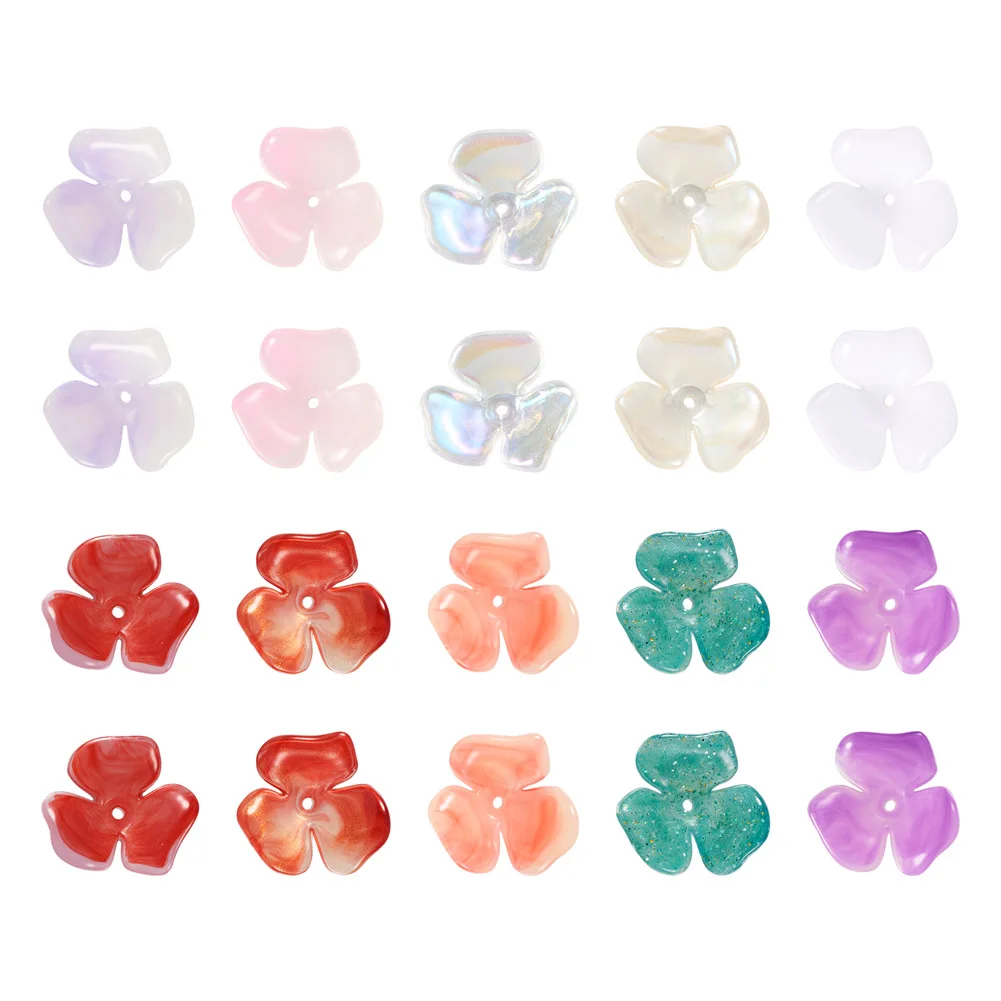 60Pcs 22x7mm Opaque Acrylic Bead Caps Two Tone Flower Loose Spacer Charm For Jewelry Making Diy Bracelet Necklace Accessories