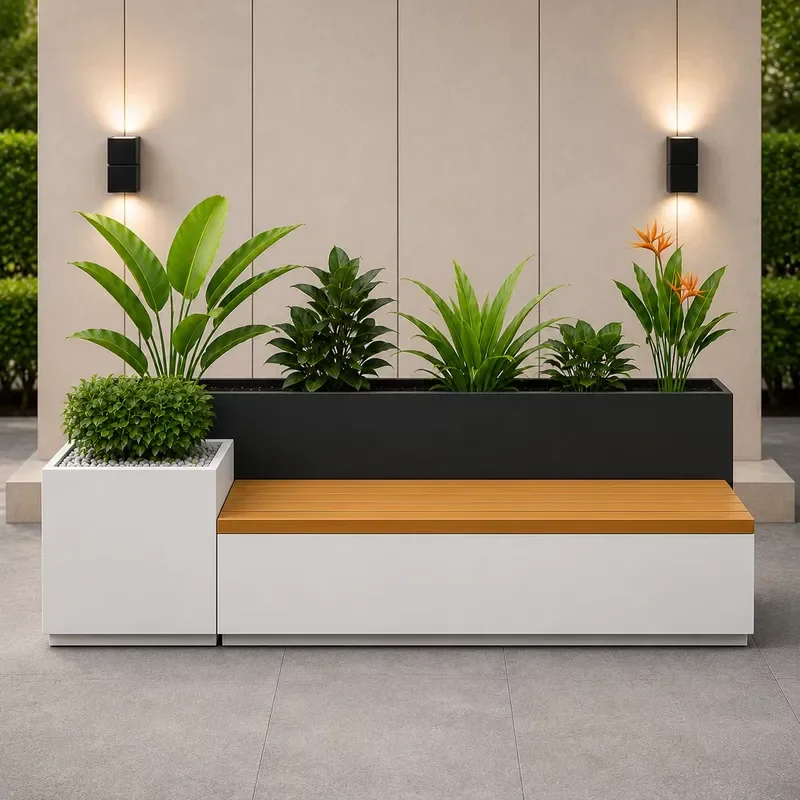 Square Metal Planter Bench Outdoor Seating Modular Flower Box for Park Plaza Landscape Project Patio Garden Furniture Decor