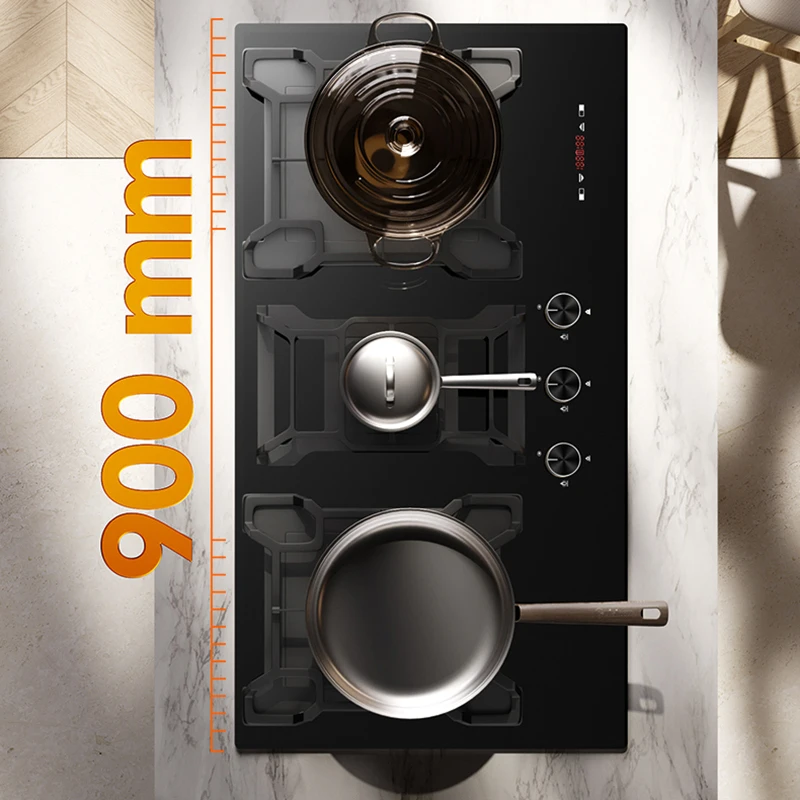 High-End 900mm Built-in Gas Stove, LPG/NG with Child Safety Lock & Flameout Protection, Tempered Glass for Home Kitchen