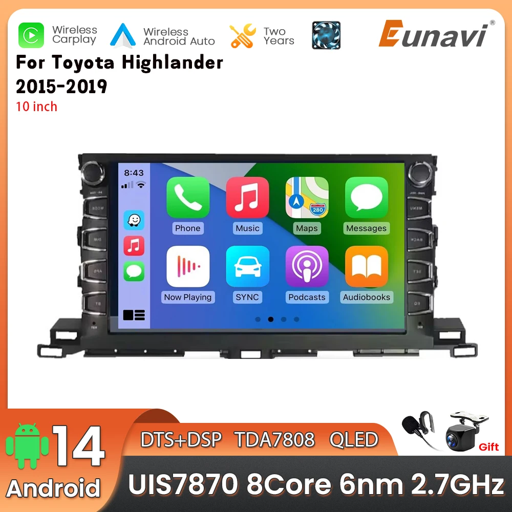 Android 14 2 Din Car Multimedia Player For Toyota High lander 2015-2019 Head Unit Stereo GPS Navigation BT WIFI