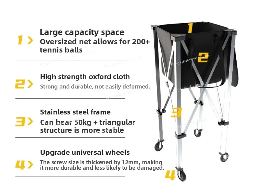 

The aluminum foldable tennis cart is portable and the ball basket design makes it easy to store the balls.