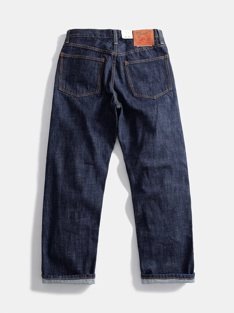 Heavyweight  Selvedge Denim Straight Leg Men's Loose Fit Casual Cotton Jeans American Style Pure Cotton Long Trousers