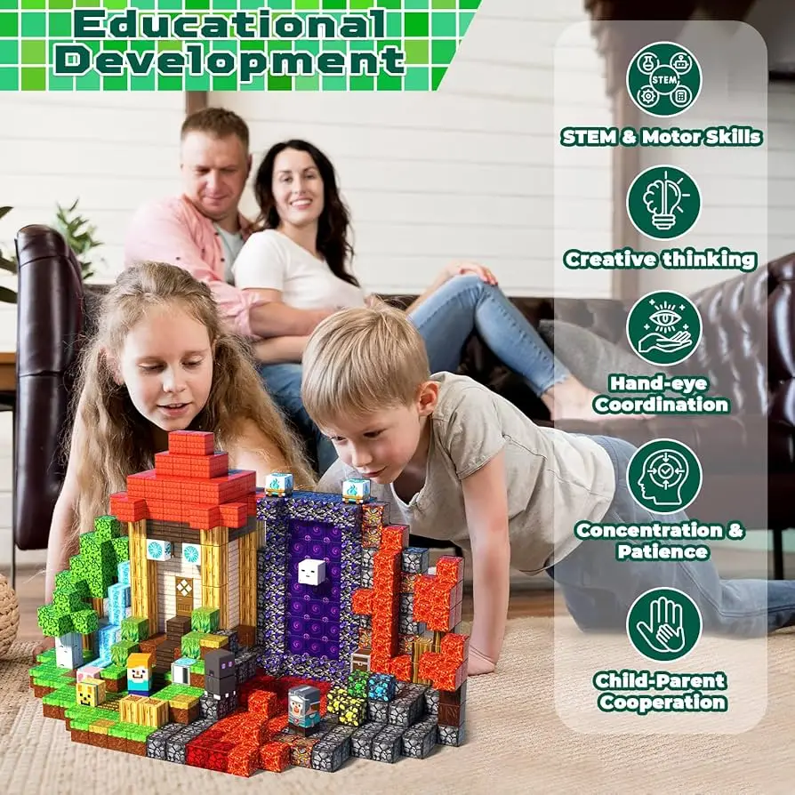 Blocs magnétiques 3D, modèle de cabine forestière, jouets de construction créatifs, tige, coffret cadeau éducatif pour enfants, cadeau de vacances, 150 pièces