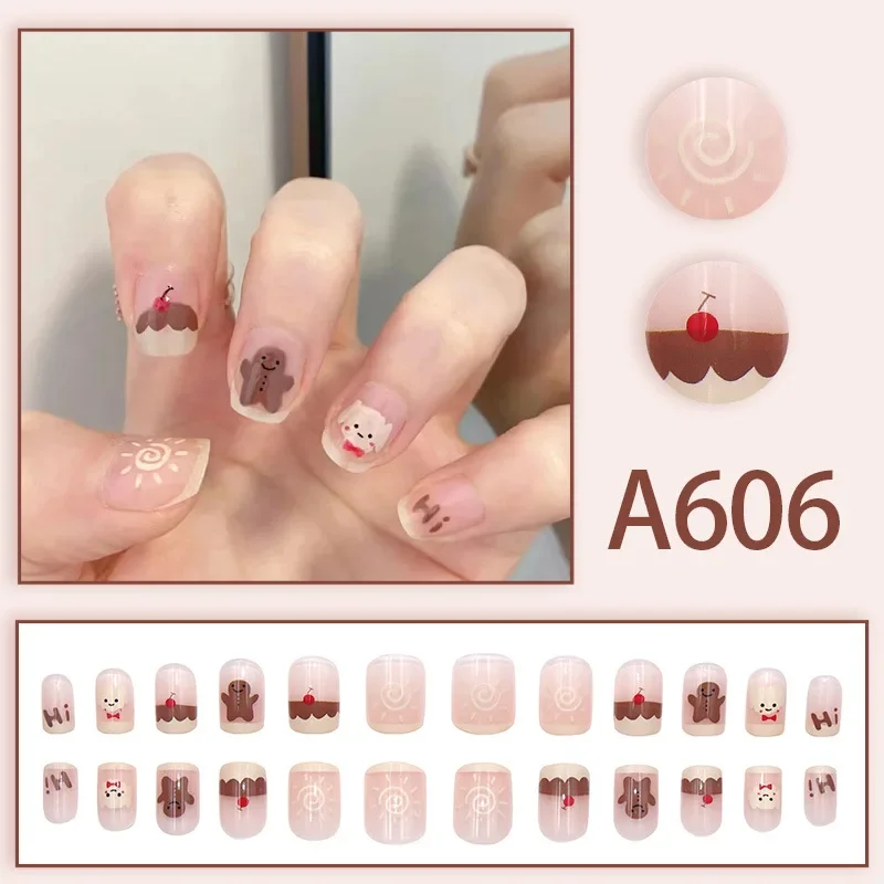 24pcs Gentle Style Wearable Nail Print Solid Color French False Nails with Glue Removable Nail Art Fake Nails Press on Nails