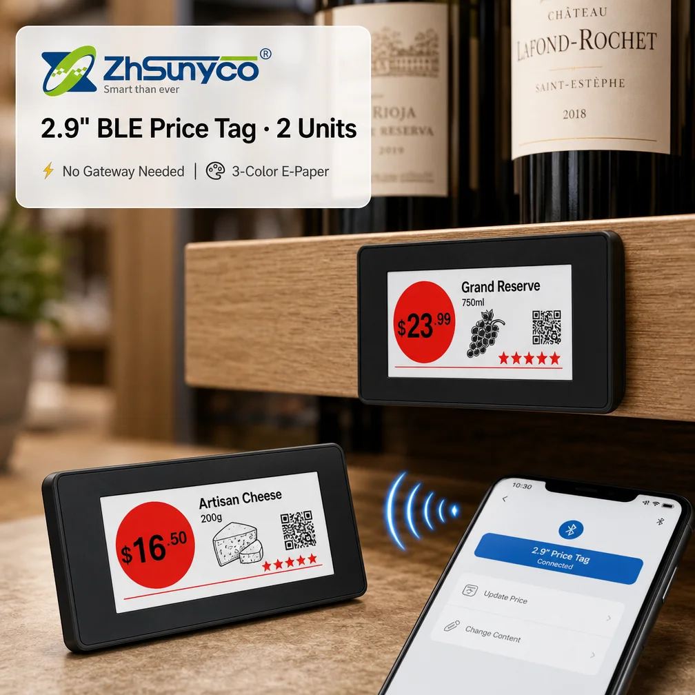 2pcs 2.9-Inch ABS Digital Shelf Labels E-Ink Price Tags for Supermarket Retail