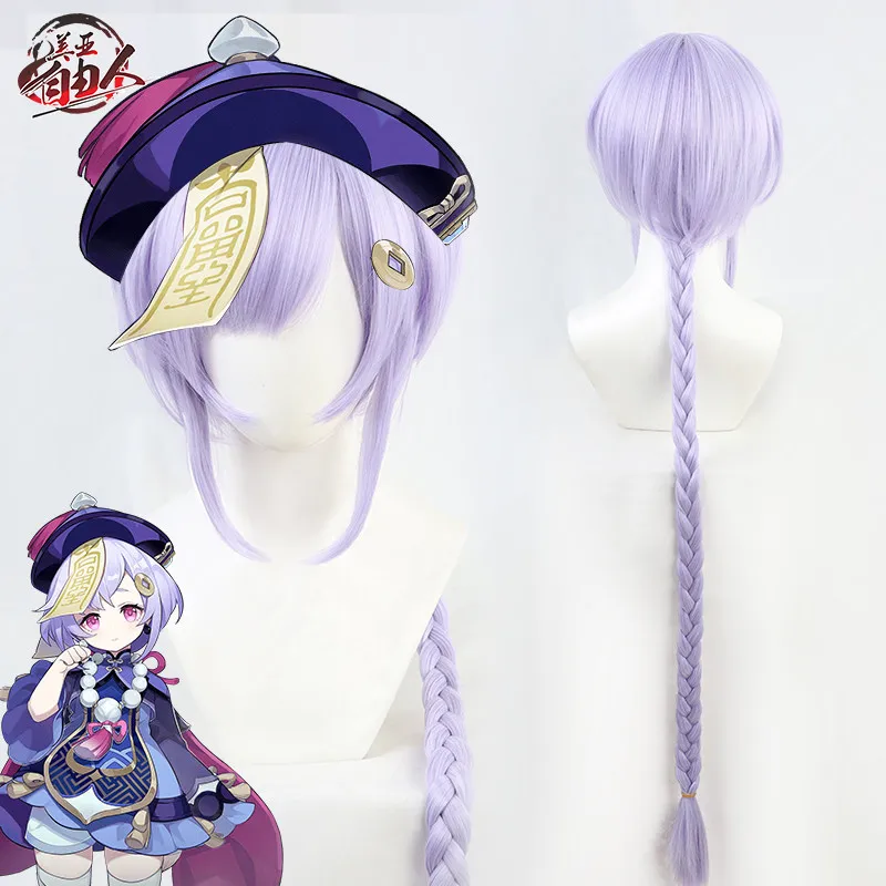 Perruque de cosplay Genshin Impact Qiqi Cryo Resurrection, accessoire de costume de jeu d'animation, cheveux synthétiques résistants à la chaleur