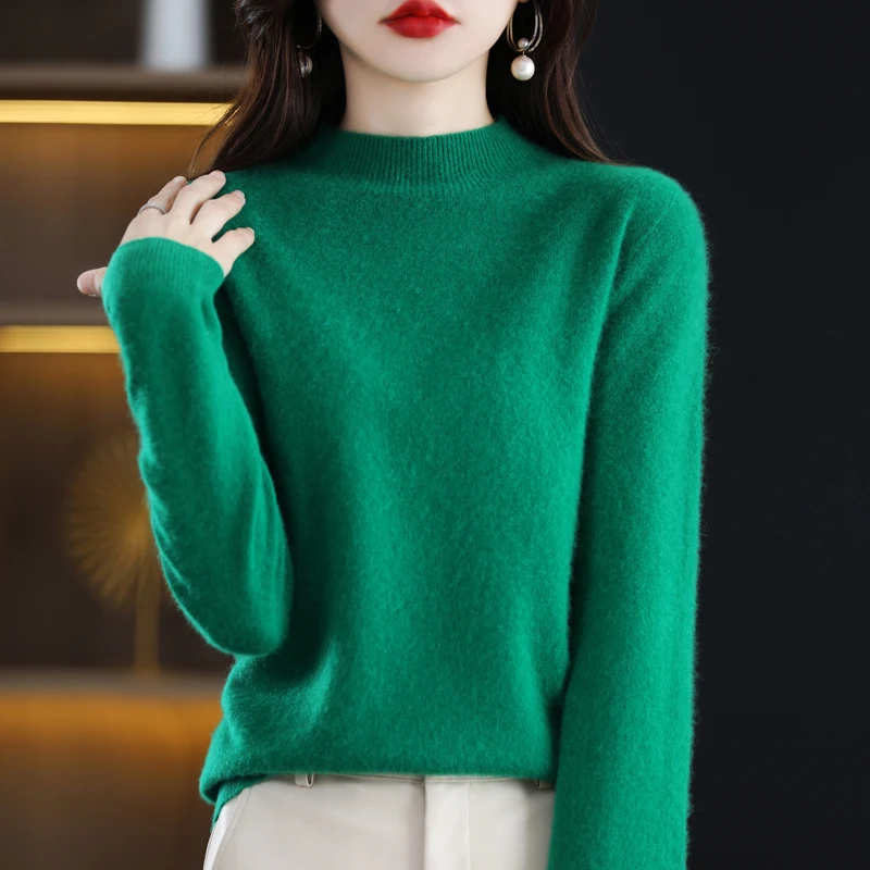 Spliced First-Line Ready-To-Wear ขนสัตว์ 100% ถัก Bottoming เสื้อผู้หญิงครึ่งคอเต่าเสื้อกันหนาว
