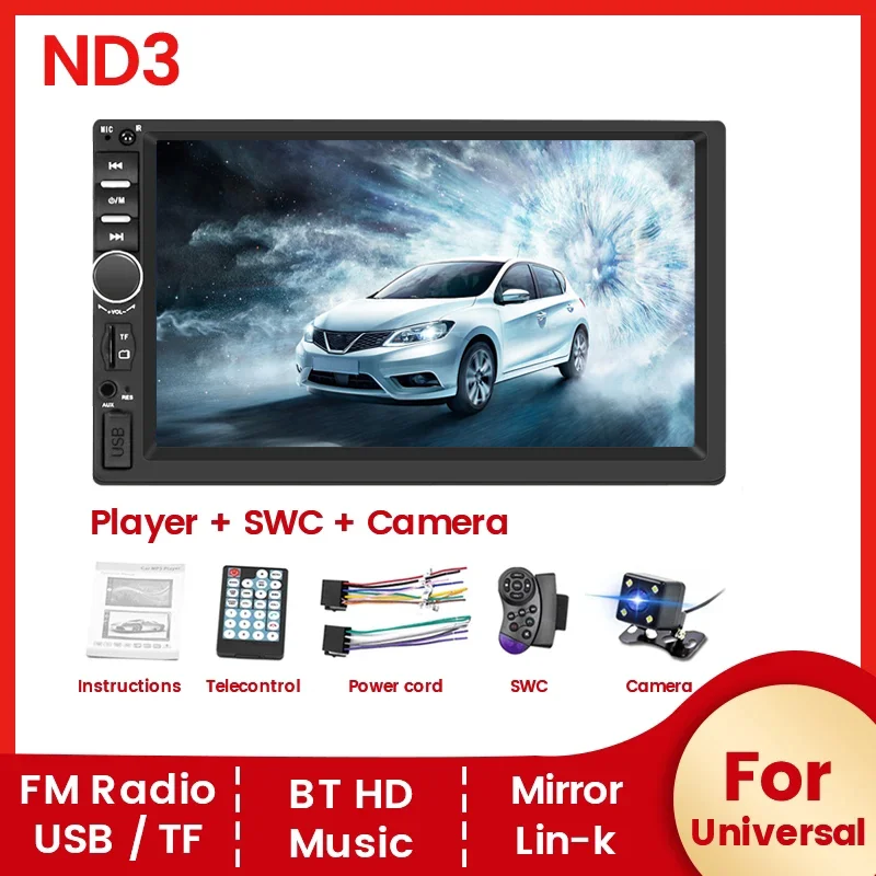 

2Din 7inch Touch Multimedia CarPlay Auto Universal Radio Navigation Video Player with ISO Cable Rear View Camera BT FM Car Radio
