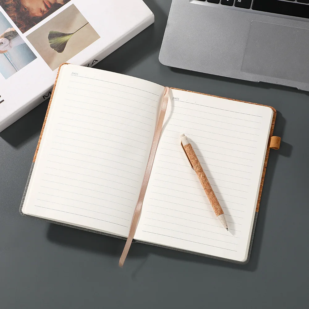 Splicing Cork Grain Notebook A5 Strap Diary Business Office Notepad Meeting Book Set Journal Gift Vintage Creative Stationery