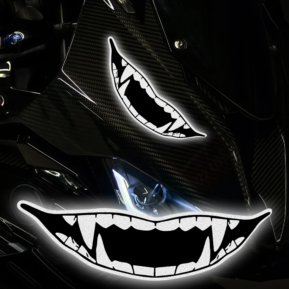1PC Reflective Devil Teeth Mouth Sticker Waterproof Vinyl Decal for Motorcycle Fairing Fuel Tank Car Window DIY Decoration